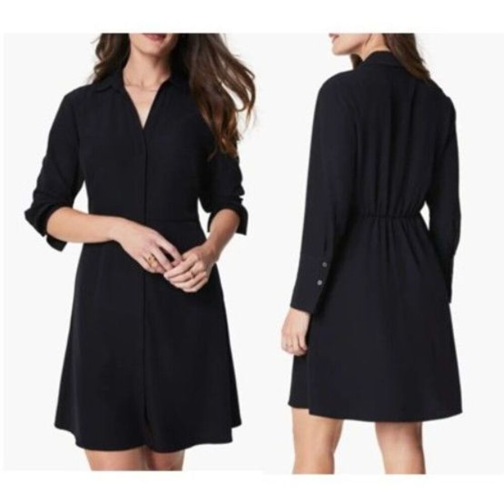 NWT Spanx Carefree Crepe Collar Dress Classic Black L 21082R Workwear Travel LBD